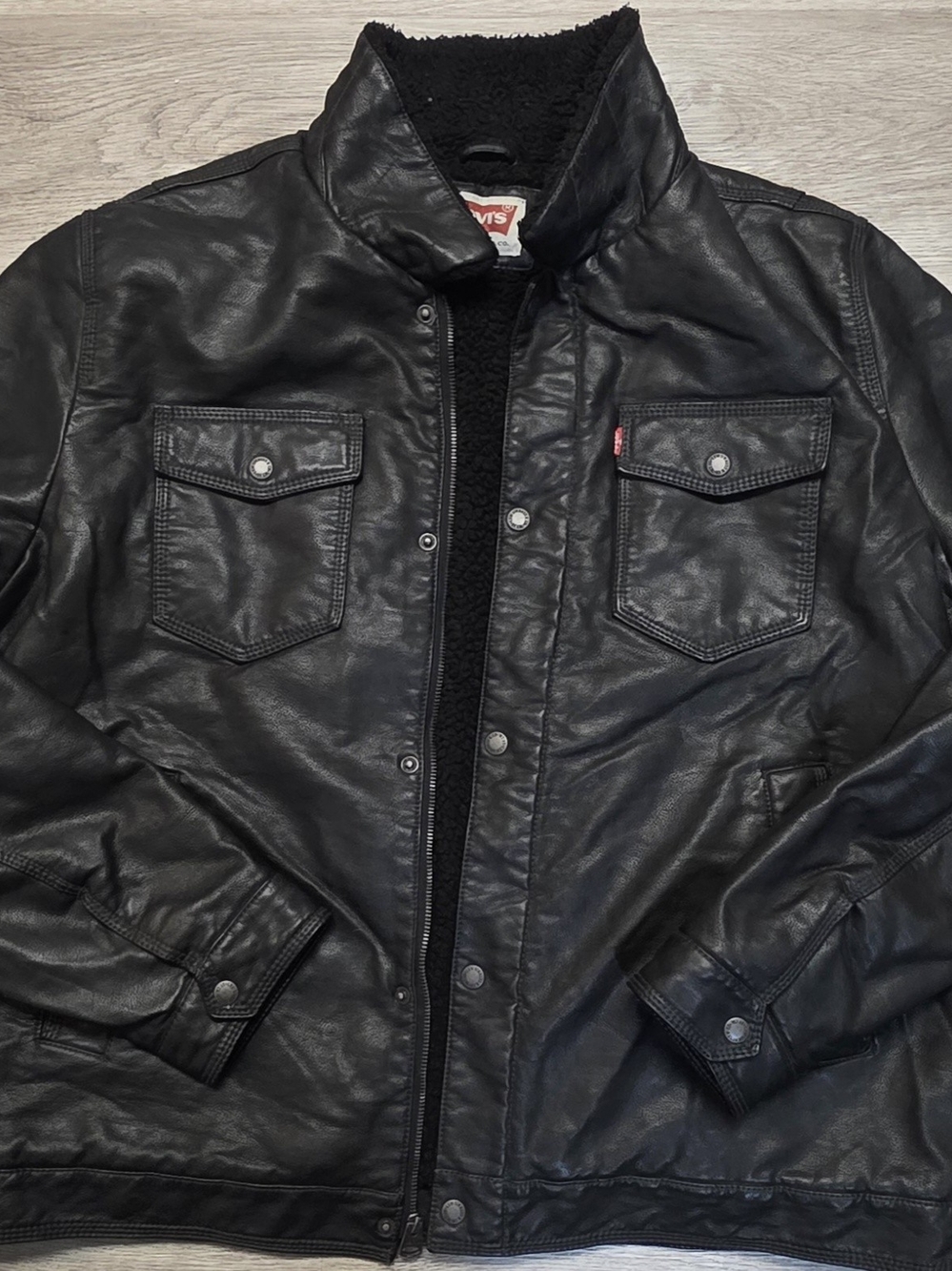 Levi's Black Faux-Leather Sherpa Bomber Jacket